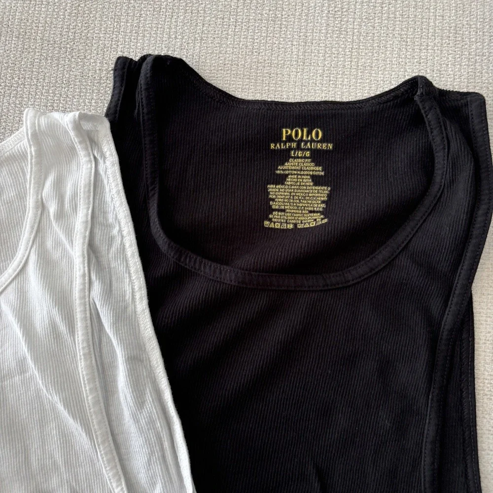Lot Of 7 Classic Fit Black Cotton Embroid Tank Top Ralph Lauren Polo Size Large